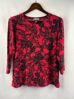 Women’s JM Collection Medium Black & Red Floral Blouse